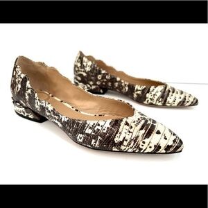 Chloé Laurena Croc Lizard Embossed Animal Scalloped Leather Ballet Flats 35.5